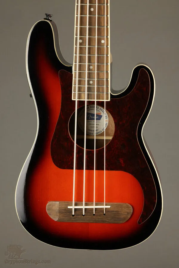 Fender Fullerton Precision Bass® Uke, Walnut Fingerboard, Tortoiseshell Pickguard, 3-Color Sunburst – New