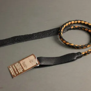 Lakota Leathers Mandolin Straps – Braided Round, Black/Tan, 43″