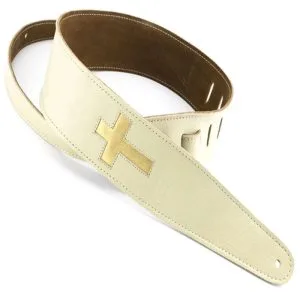 LEATHER CROSS CUTOUTS BONE/GOLD