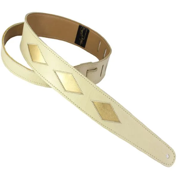 LEATHER DIAMOND CUTOUTS BONE/GOLD
